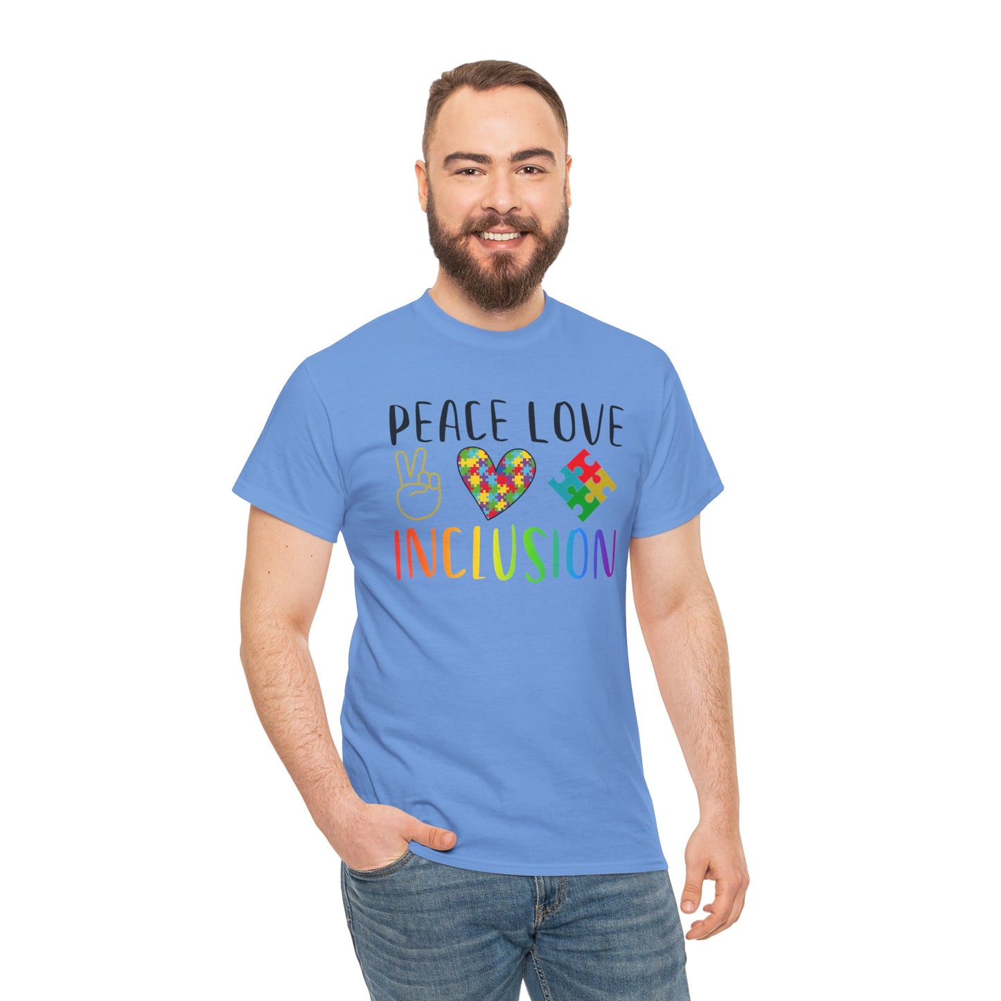 Autism Peace Love Inclusion Unisex Heavy Cotton Tee