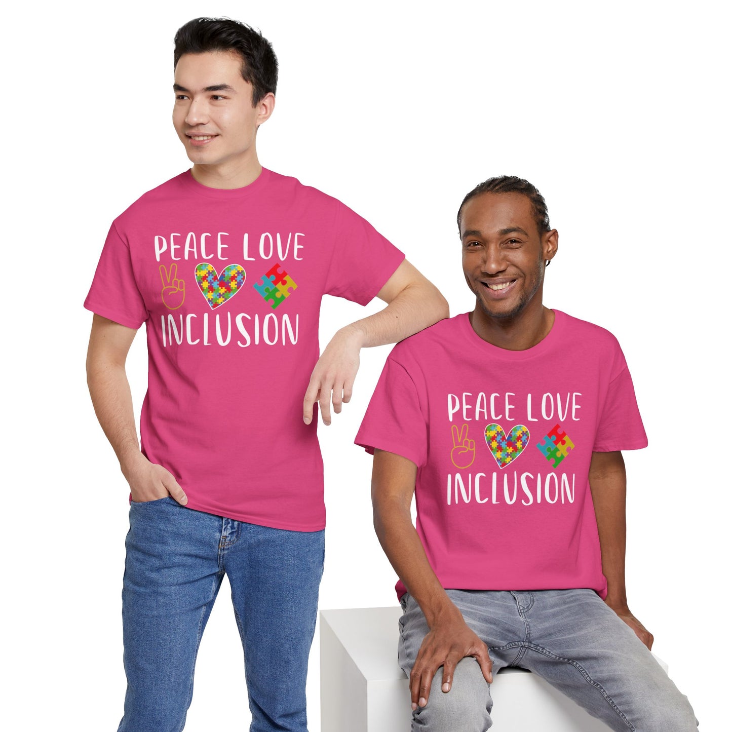 Autism Peace Love Inclusion Unisex Heavy Cotton Tee