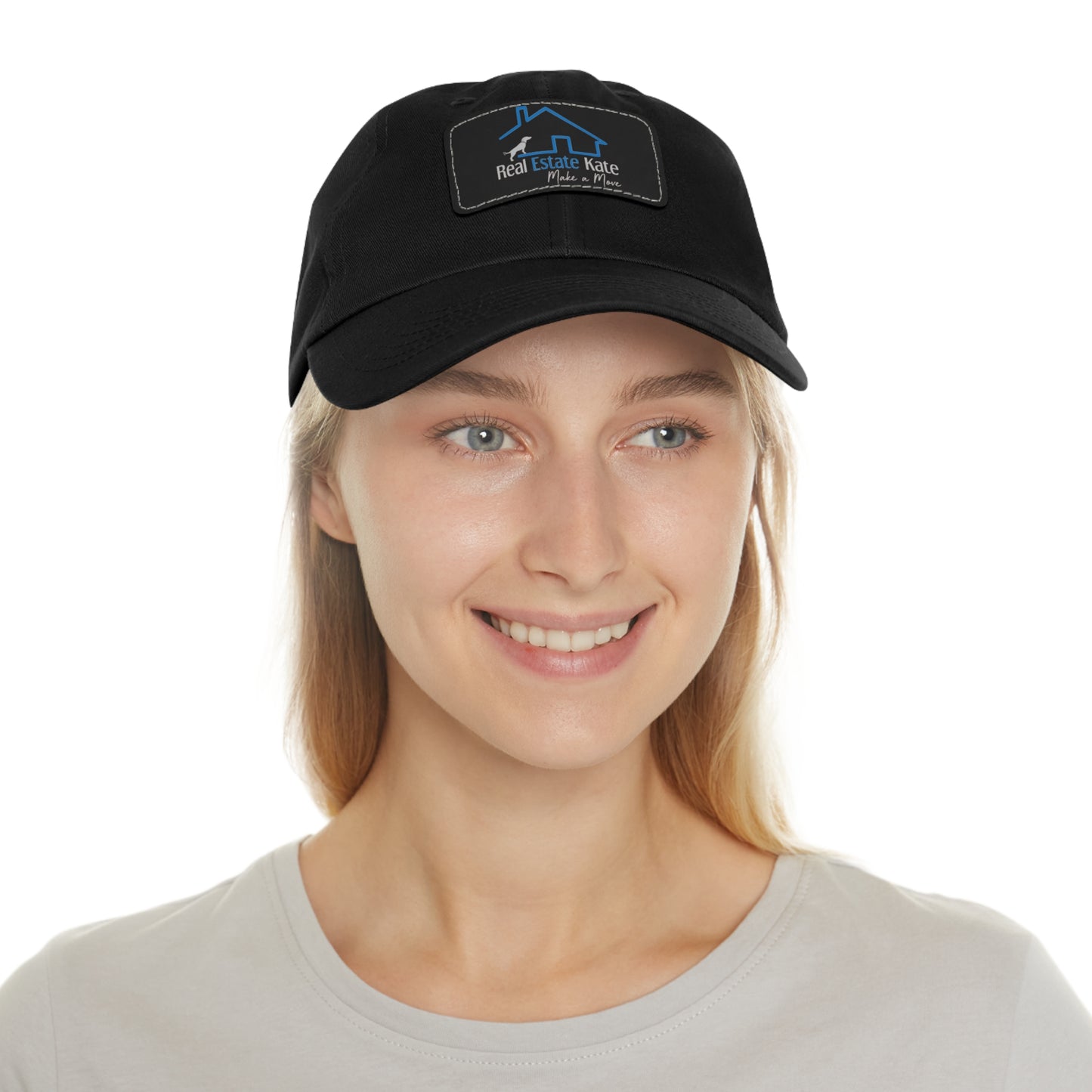 Custom Order Real Estate Kate Grey Dad Hat with Leather Patch (Rectangle)