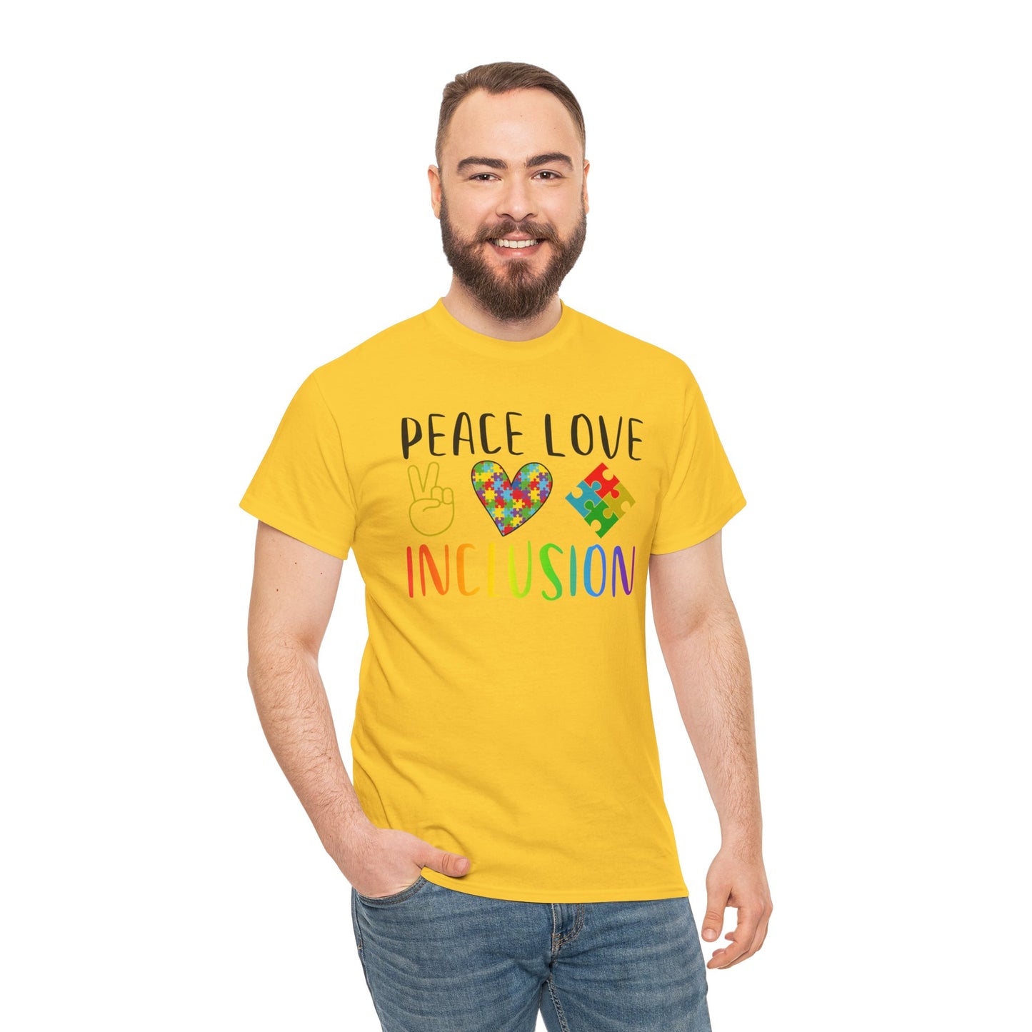 Autism Peace Love Inclusion Unisex Heavy Cotton Tee