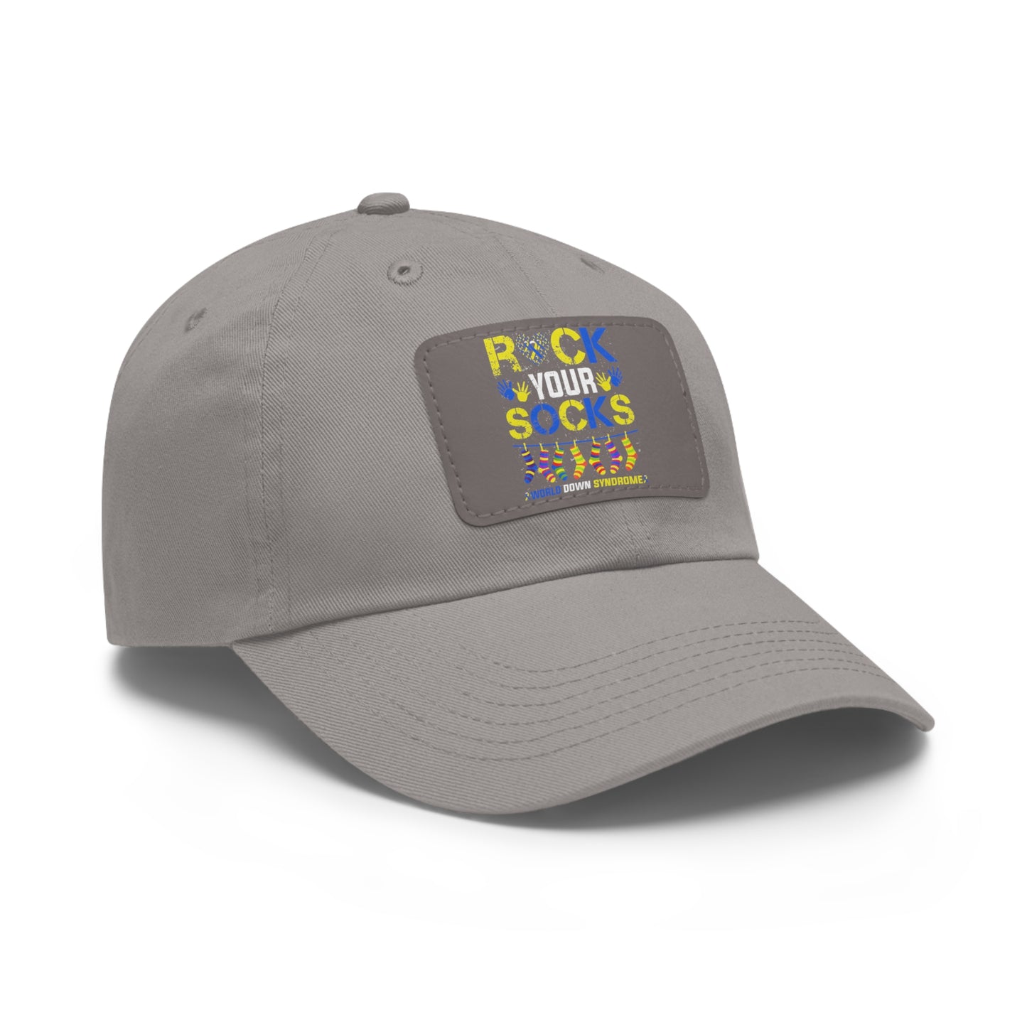 Rock your socks Down Syndrome Dad Hat with Leather Patch (Rectangle)