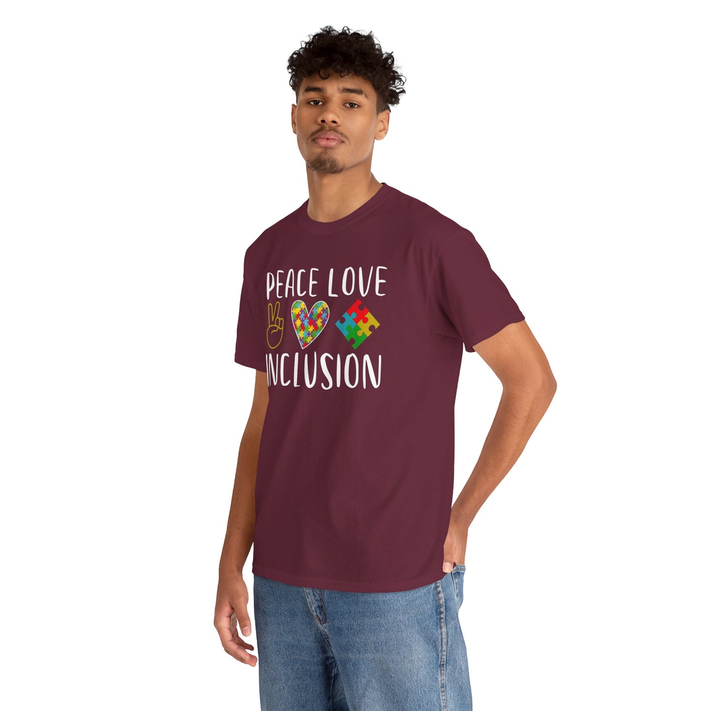 Autism Peace Love Inclusion Unisex Heavy Cotton Tee