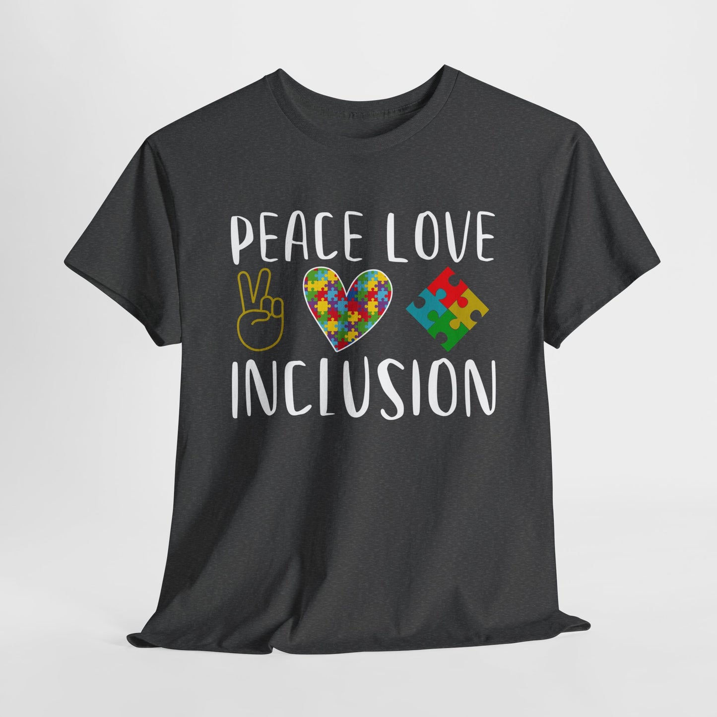 Autism Peace Love Inclusion Unisex Heavy Cotton Tee