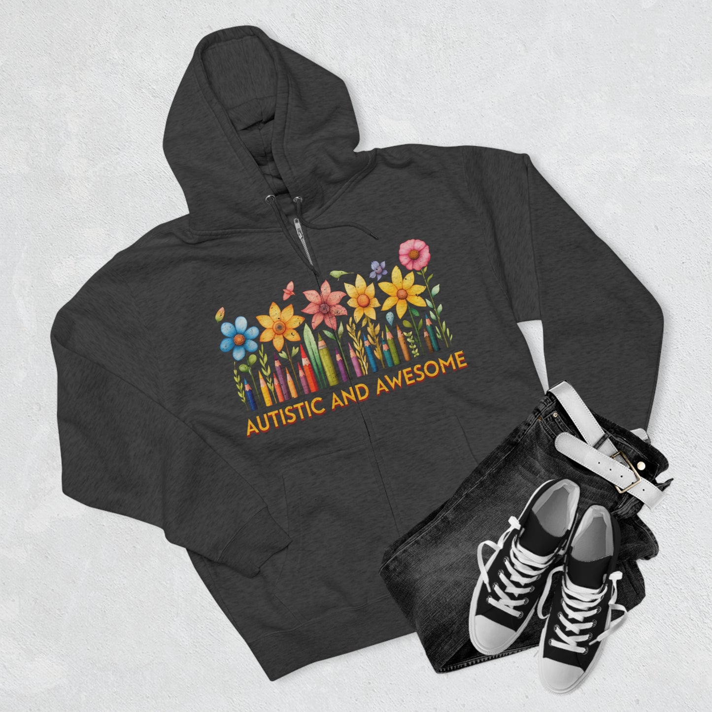 Autistic and Awesome Unisex Premium Full Zip Hoodie