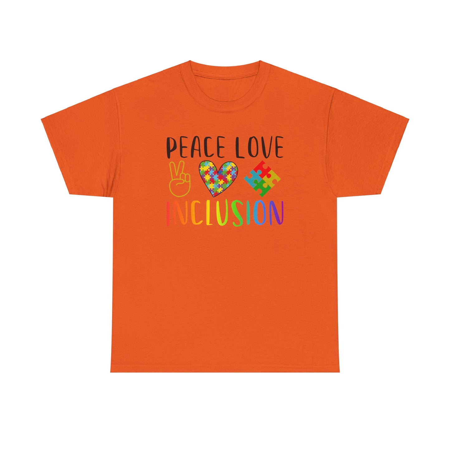 Autism Peace Love Inclusion Unisex Heavy Cotton Tee