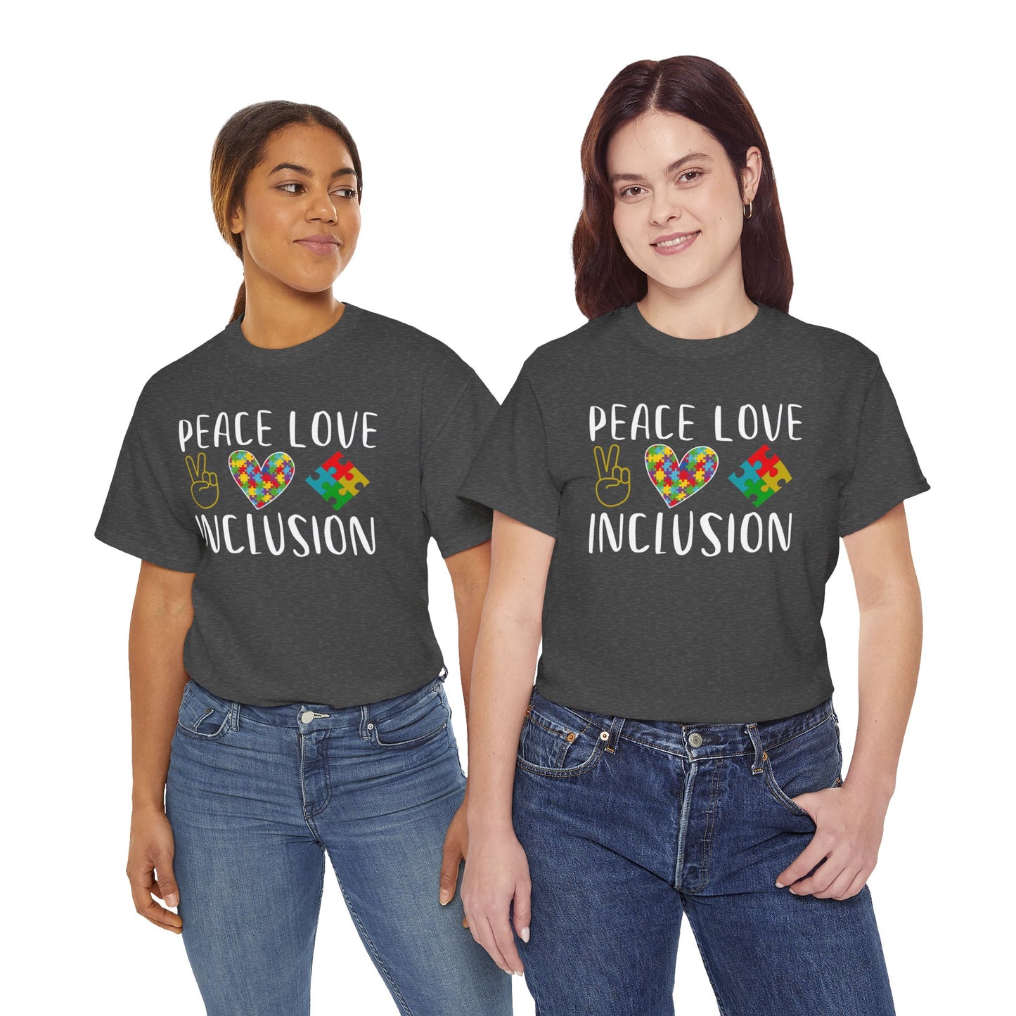 Autism Peace Love Inclusion Unisex Heavy Cotton Tee