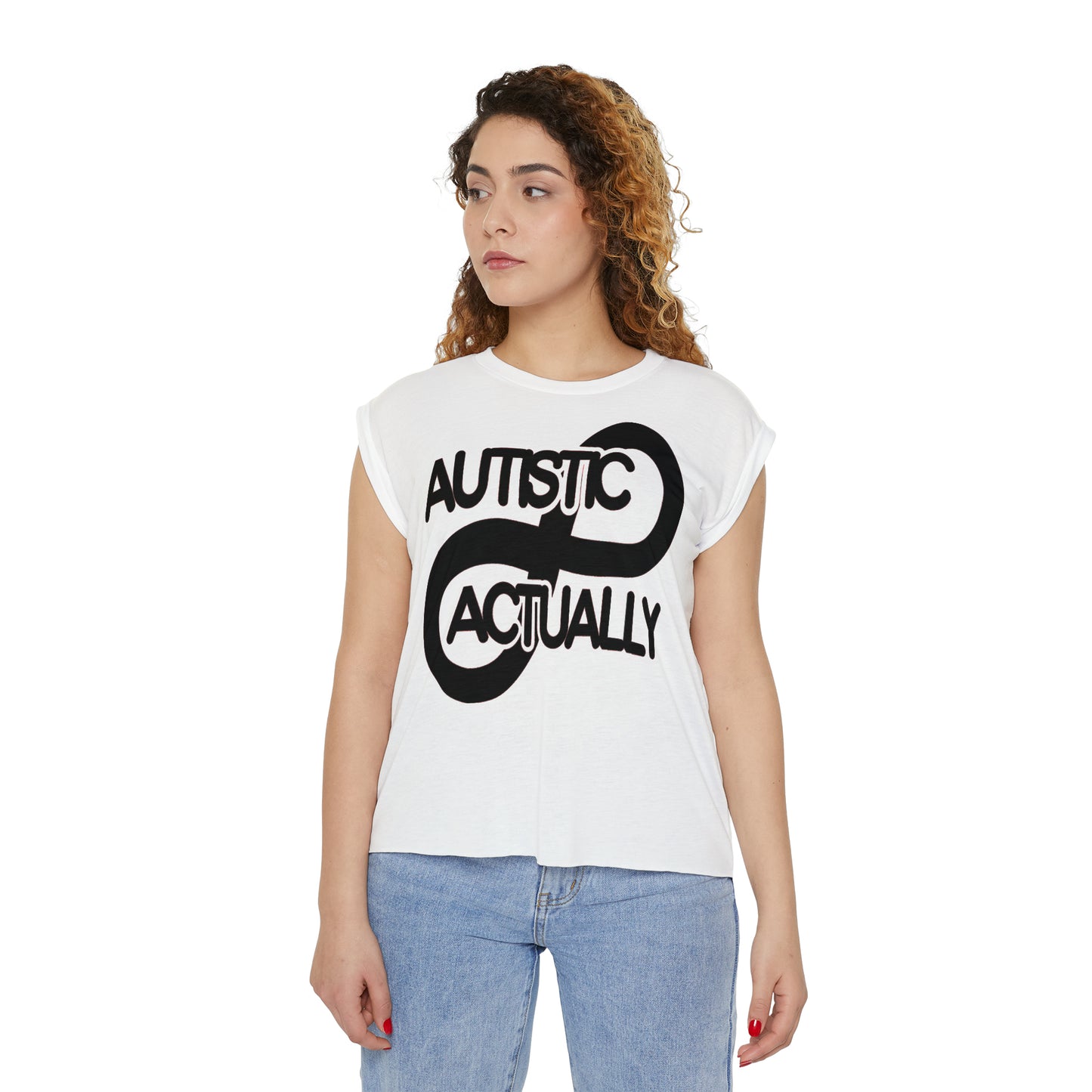 Actually Autistic Women’s Flowy Rolled Cuffs Muscle Tee