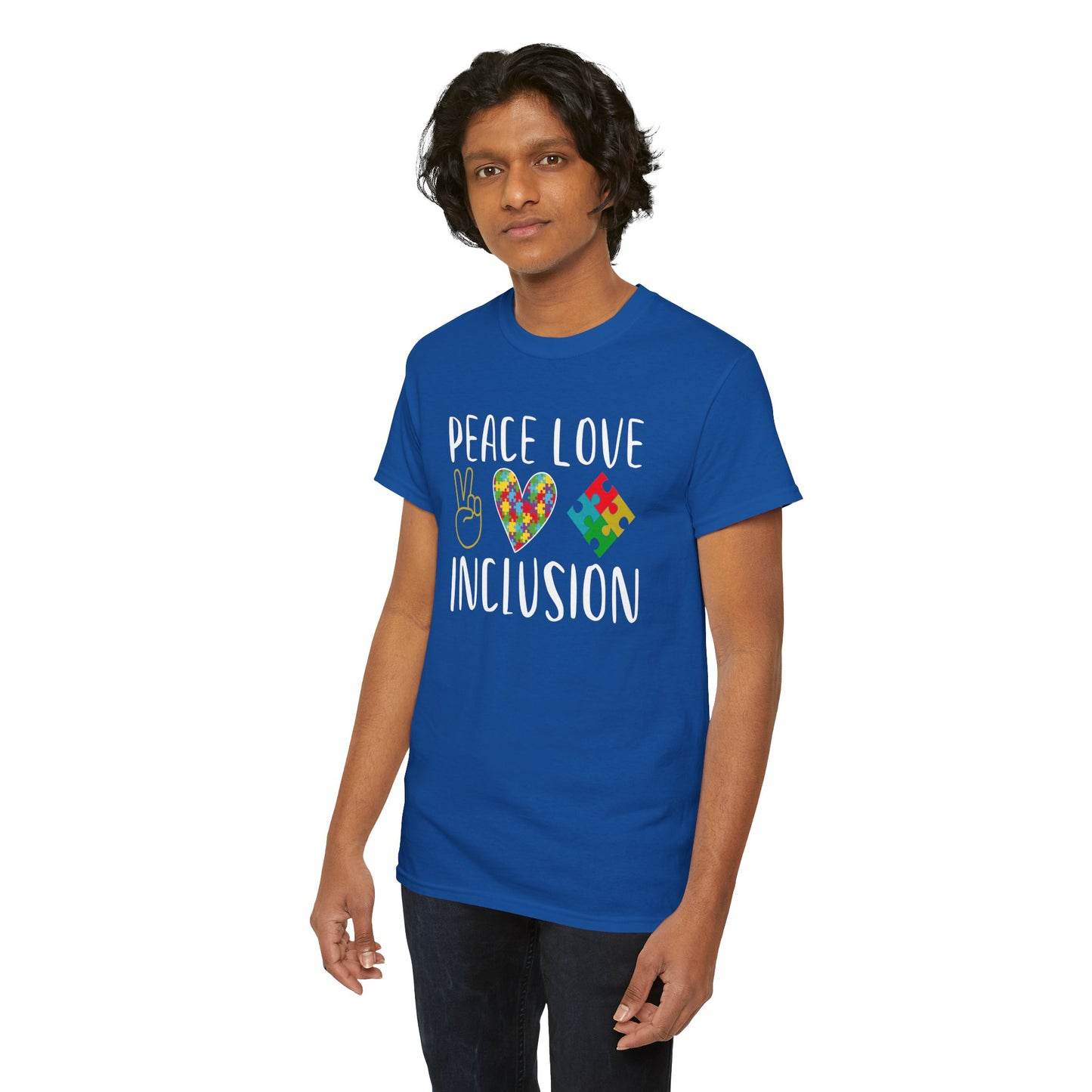 Autism Peace Love Inclusion Unisex Heavy Cotton Tee