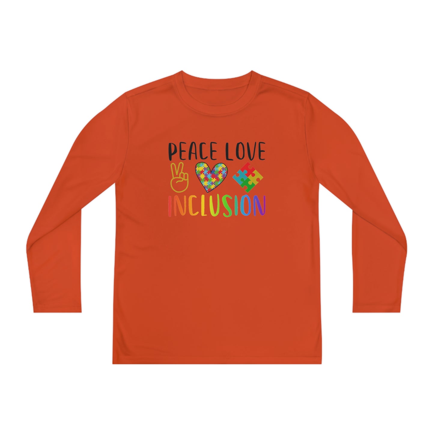 Autism Peace Love Inclusion Youth Long Sleeve Competitor Tee