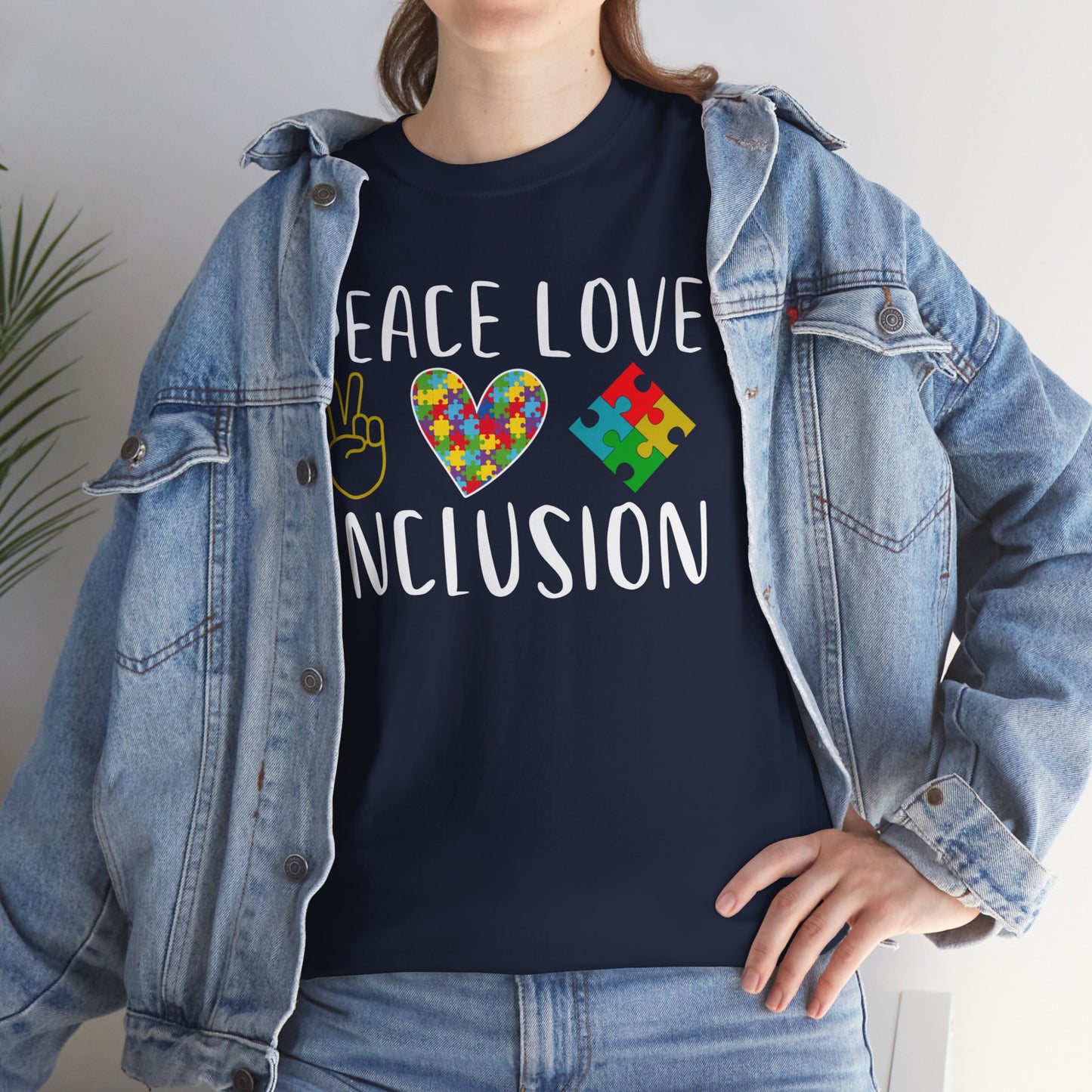 Autism Peace Love Inclusion Unisex Heavy Cotton Tee