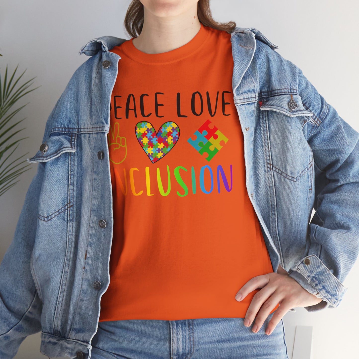 Autism Peace Love Inclusion Unisex Heavy Cotton Tee