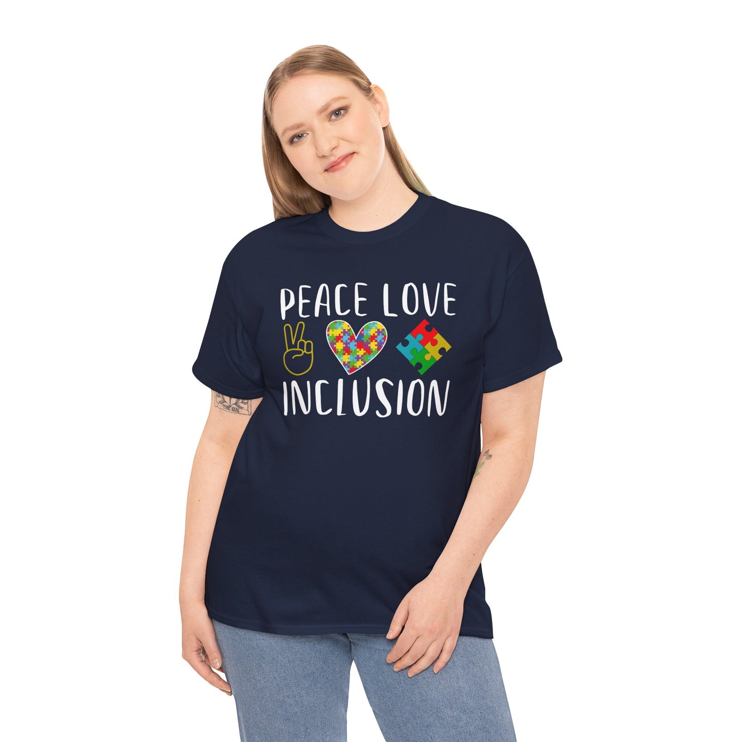 Autism Peace Love Inclusion Unisex Heavy Cotton Tee