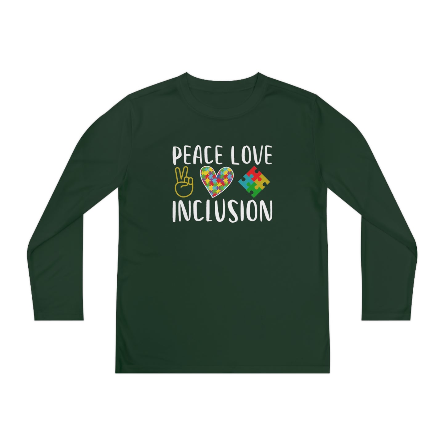 Autism Peace Love Inclusion Youth Long Sleeve Competitor Tee