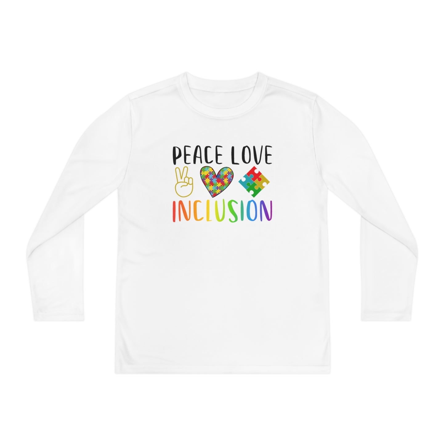 Autism Peace Love Inclusion Youth Long Sleeve Competitor Tee