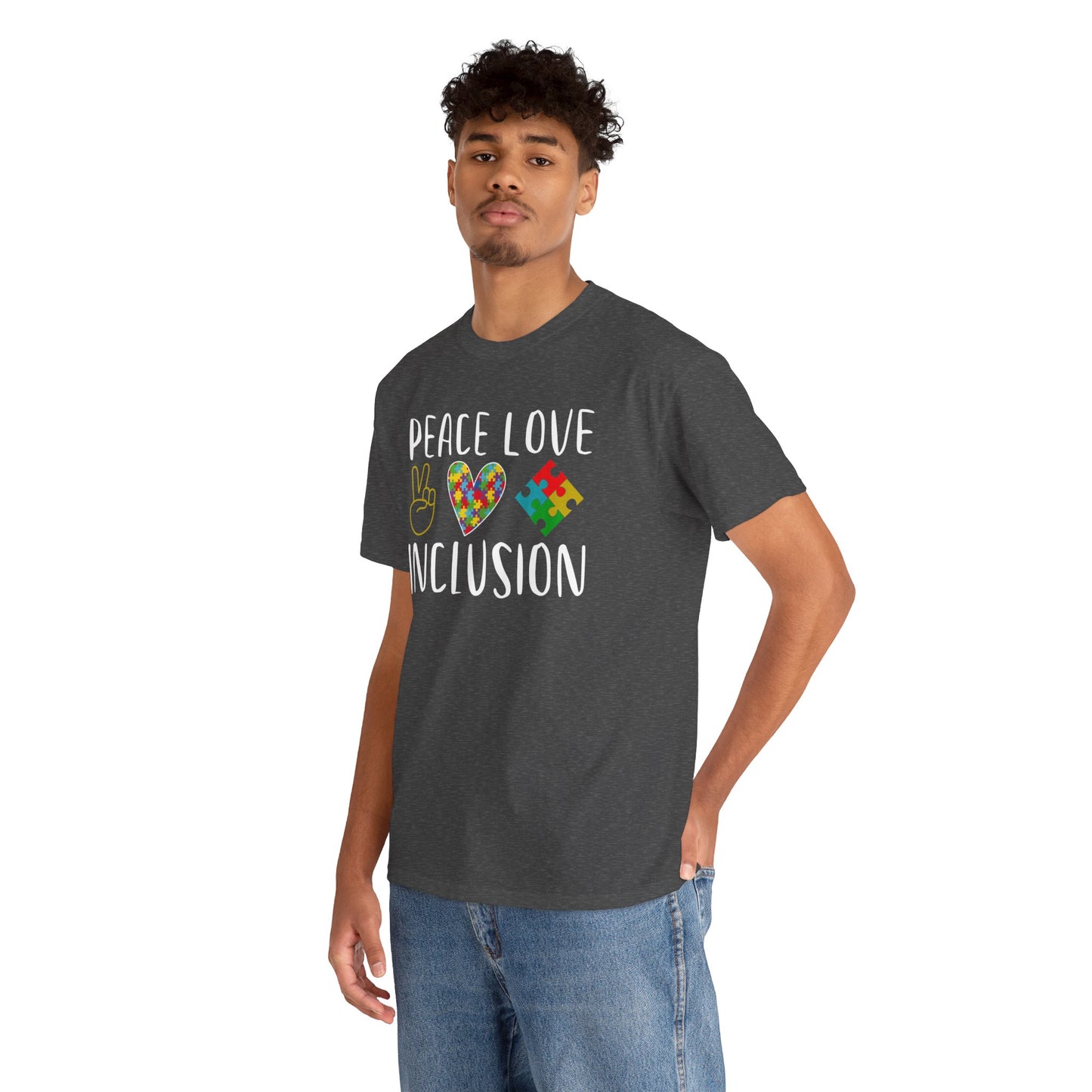 Autism Peace Love Inclusion Unisex Heavy Cotton Tee