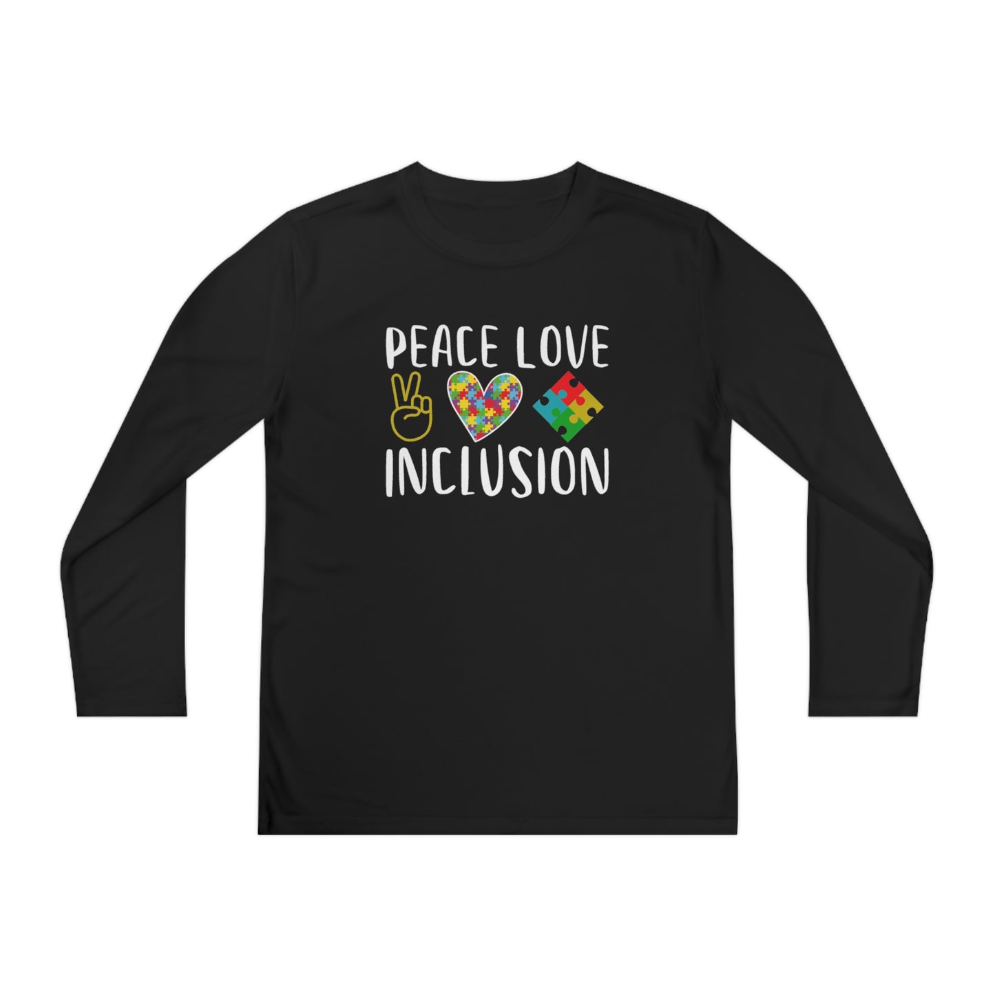 Autism Peace Love Inclusion Youth Long Sleeve Competitor Tee