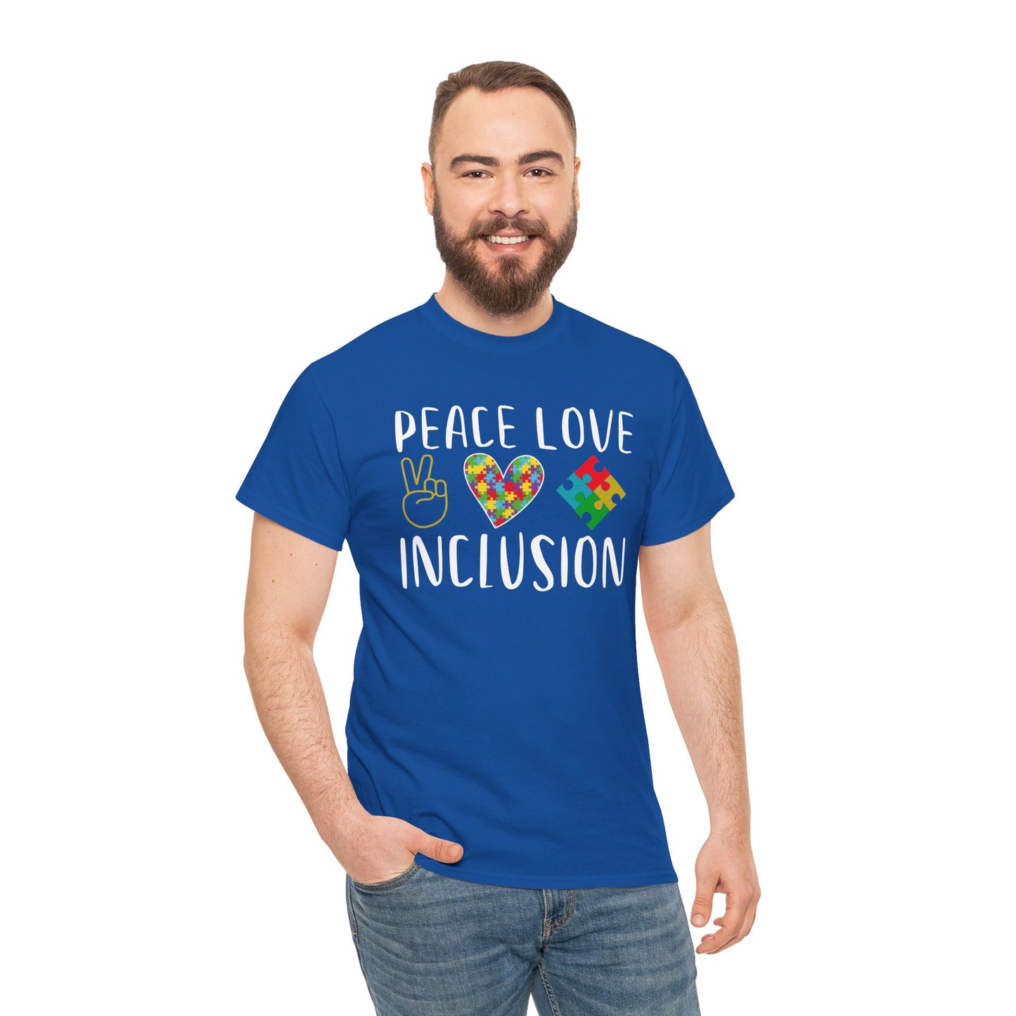 Autism Peace Love Inclusion Unisex Heavy Cotton Tee