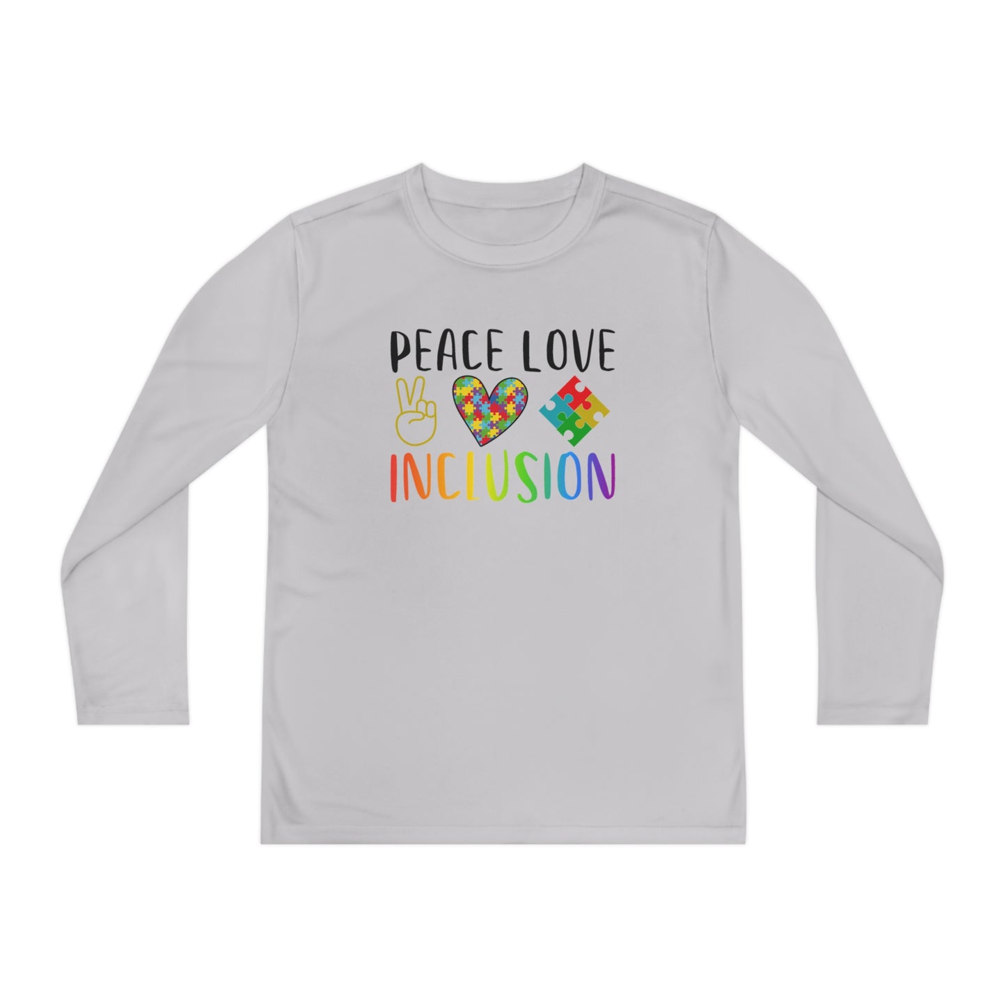 Autism Peace Love Inclusion Youth Long Sleeve Competitor Tee