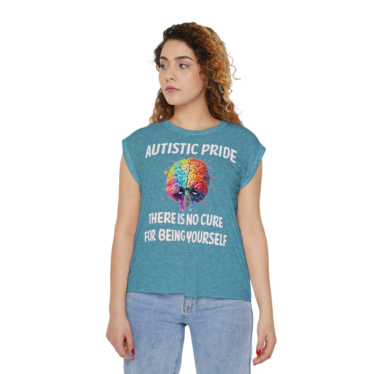 Autistic Pride Women’s Flowy Rolled Cuffs Muscle Tee