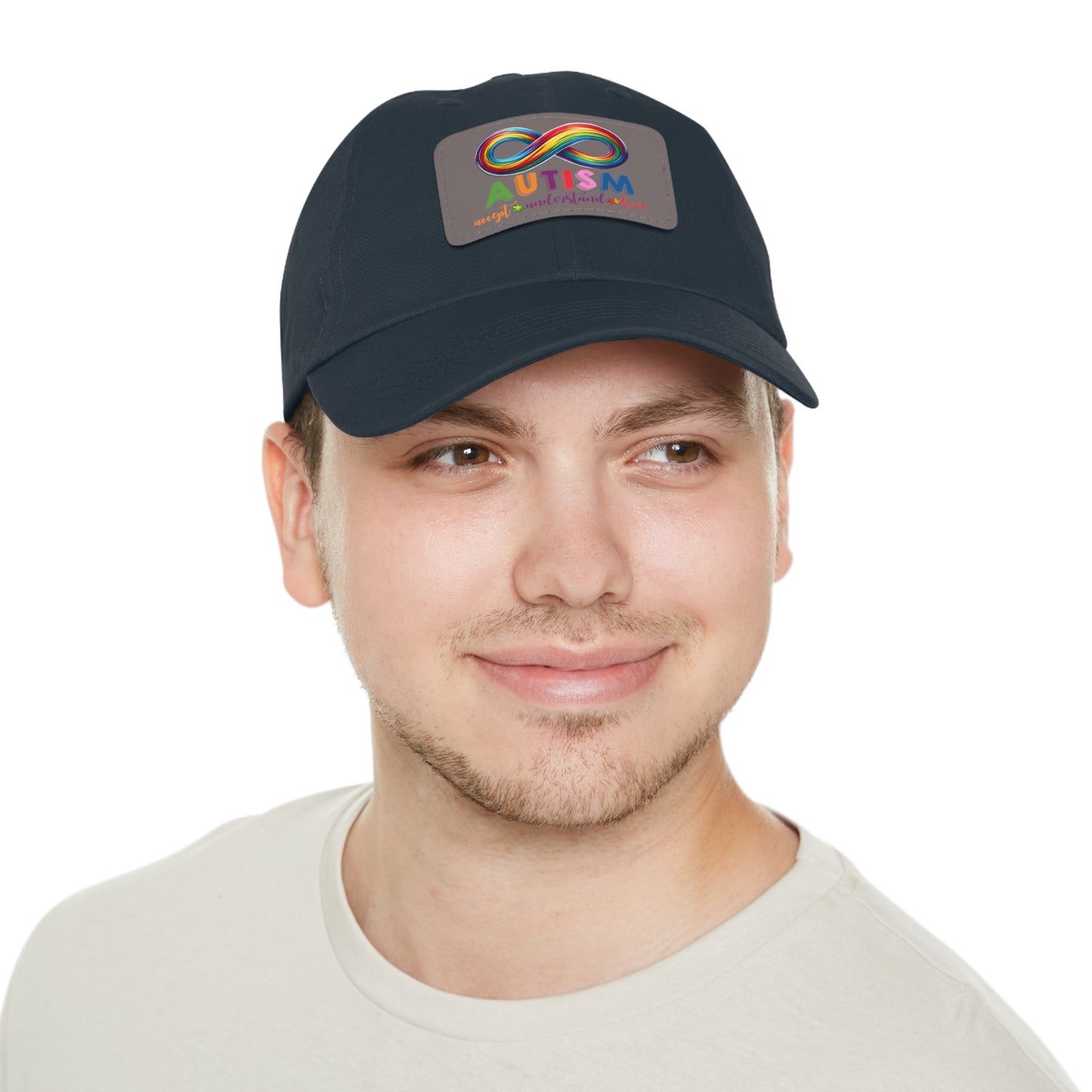 Autism Accept Dad Hat with Leather Patch (Rectangle)