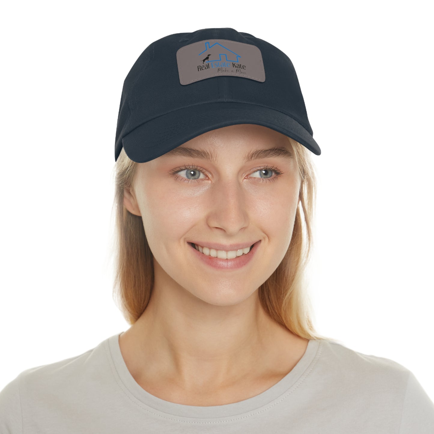 Custom Order Real Estate Kate Grey Dad Hat with Leather Patch (Rectangle)