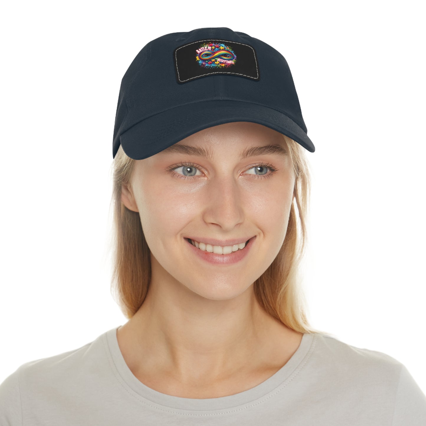 Autism Acceptance Dad Hat with Leather Patch (Rectangle)