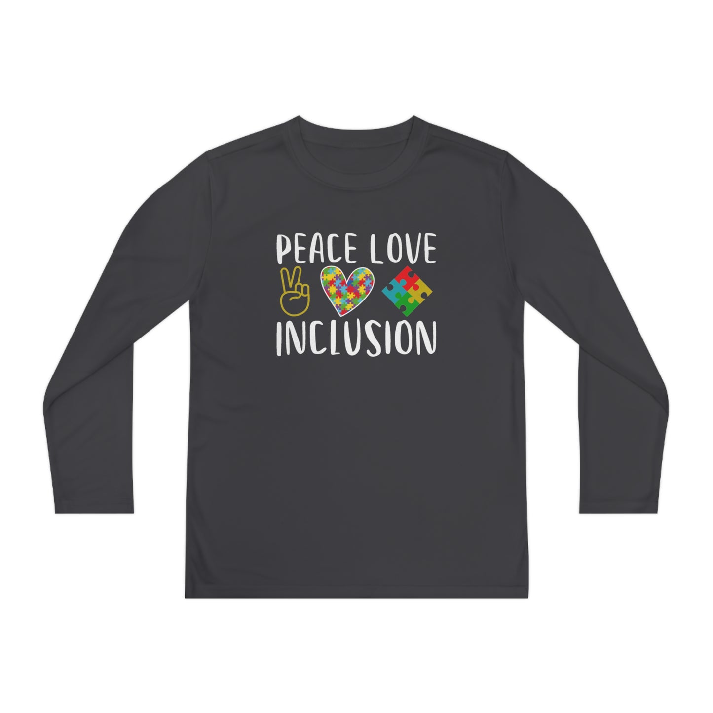 Autism Peace Love Inclusion Youth Long Sleeve Competitor Tee