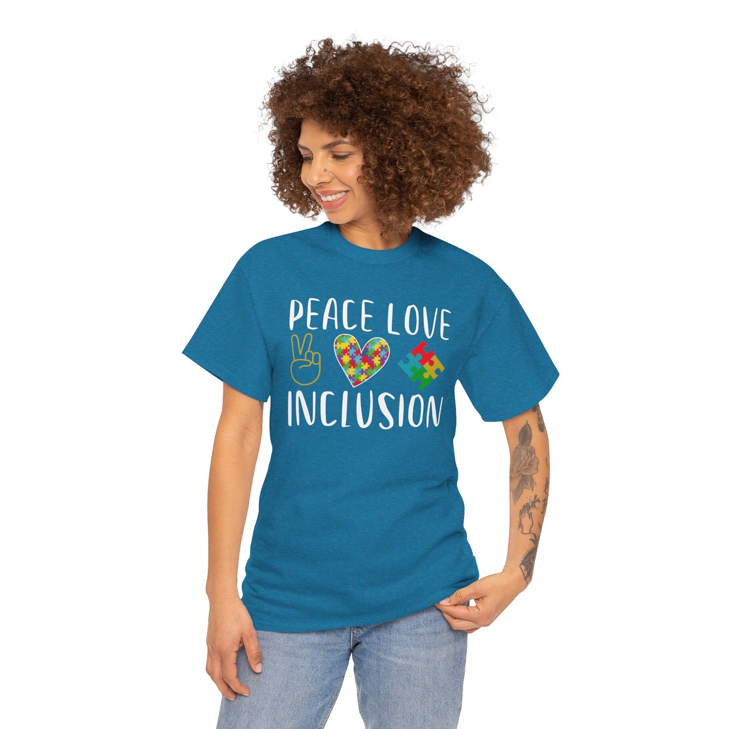 Autism Peace Love Inclusion Unisex Heavy Cotton Tee