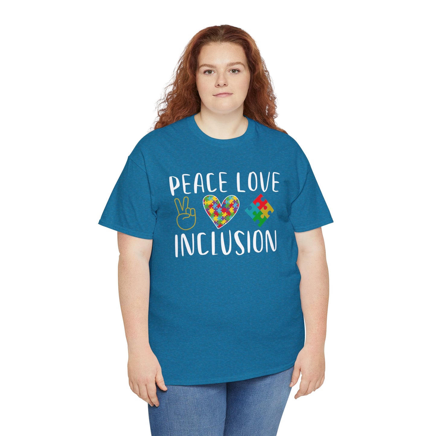 Autism Peace Love Inclusion Unisex Heavy Cotton Tee