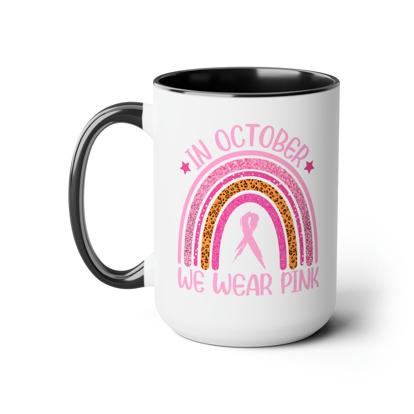 In October we wear Pink Two-Tone Coffee Mugs, 15oz