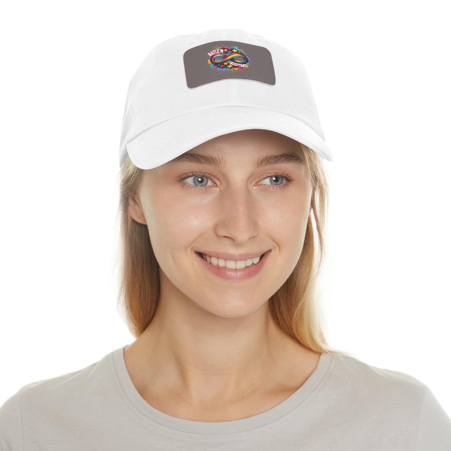 Autism Acceptance Dad Hat with Leather Patch (Rectangle)