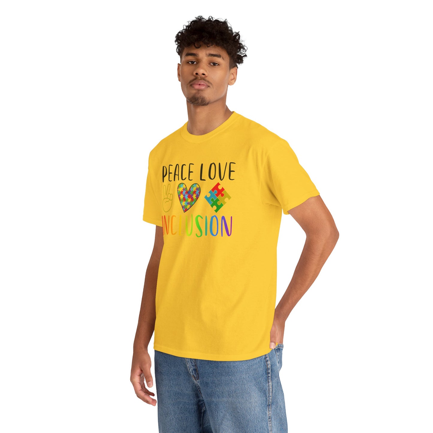 Autism Peace Love Inclusion Unisex Heavy Cotton Tee