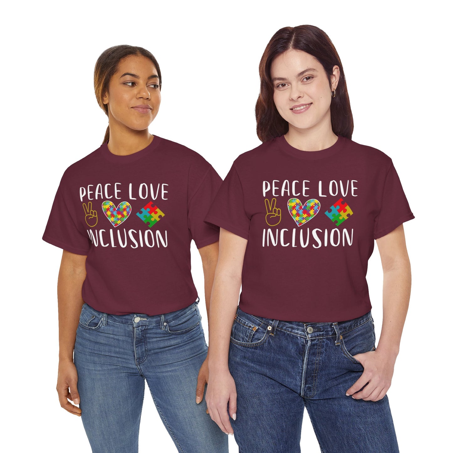 Autism Peace Love Inclusion Unisex Heavy Cotton Tee