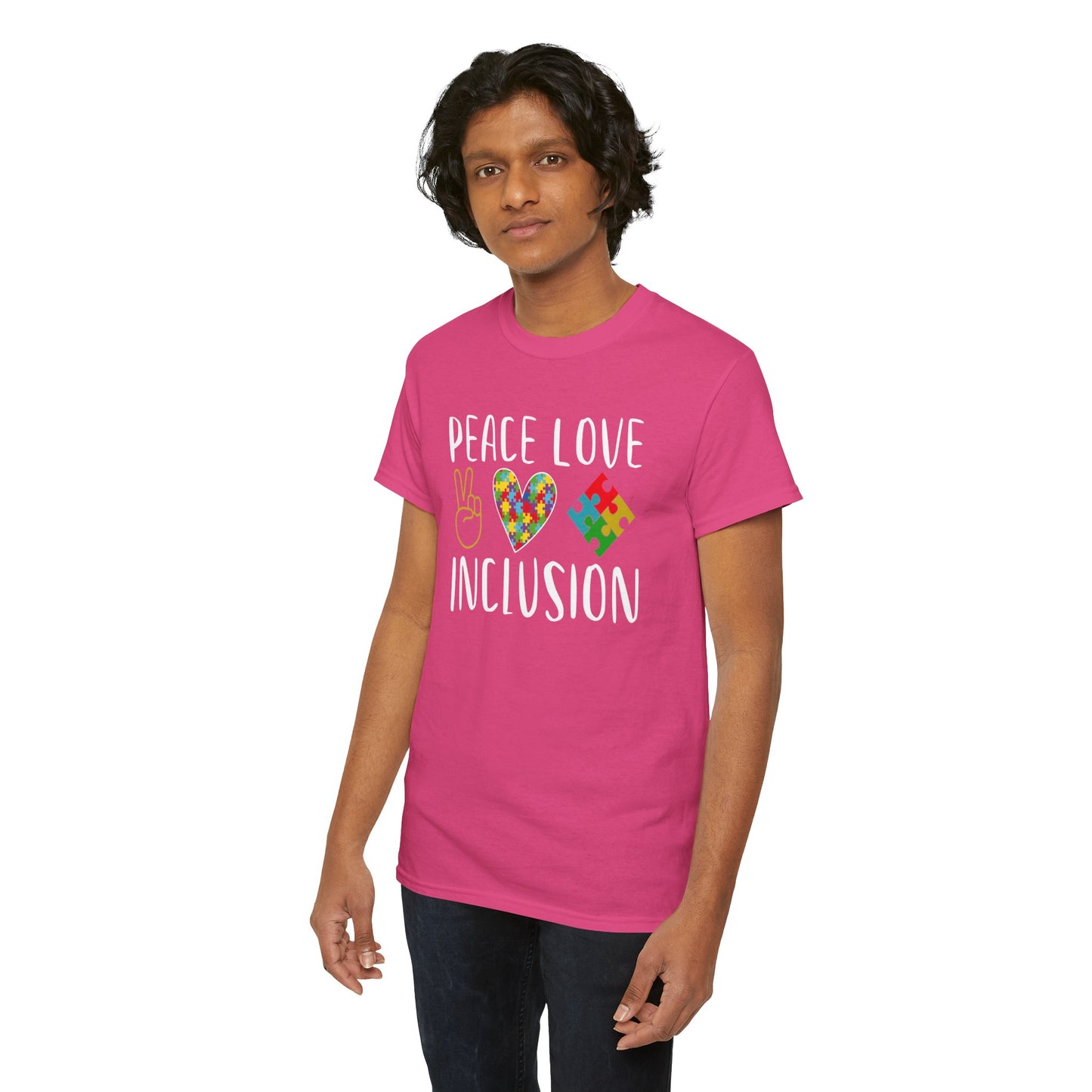 Autism Peace Love Inclusion Unisex Heavy Cotton Tee