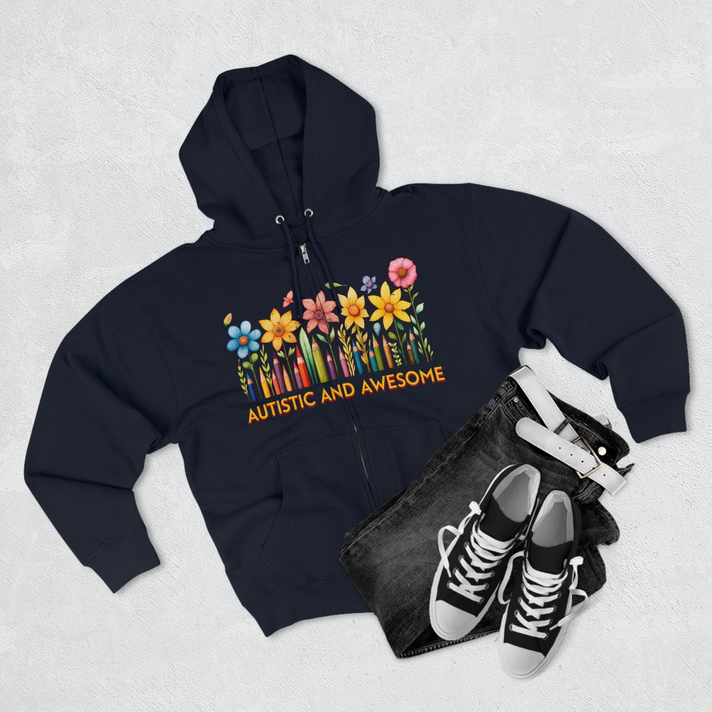 Autistic and Awesome Unisex Premium Full Zip Hoodie