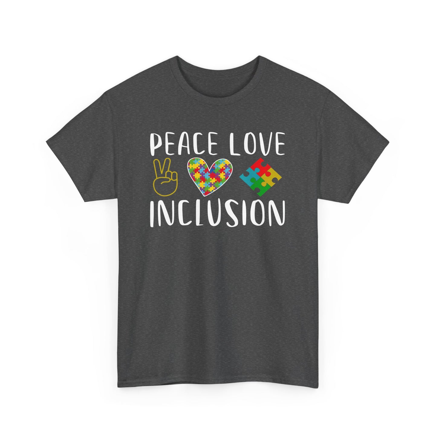 Autism Peace Love Inclusion Unisex Heavy Cotton Tee