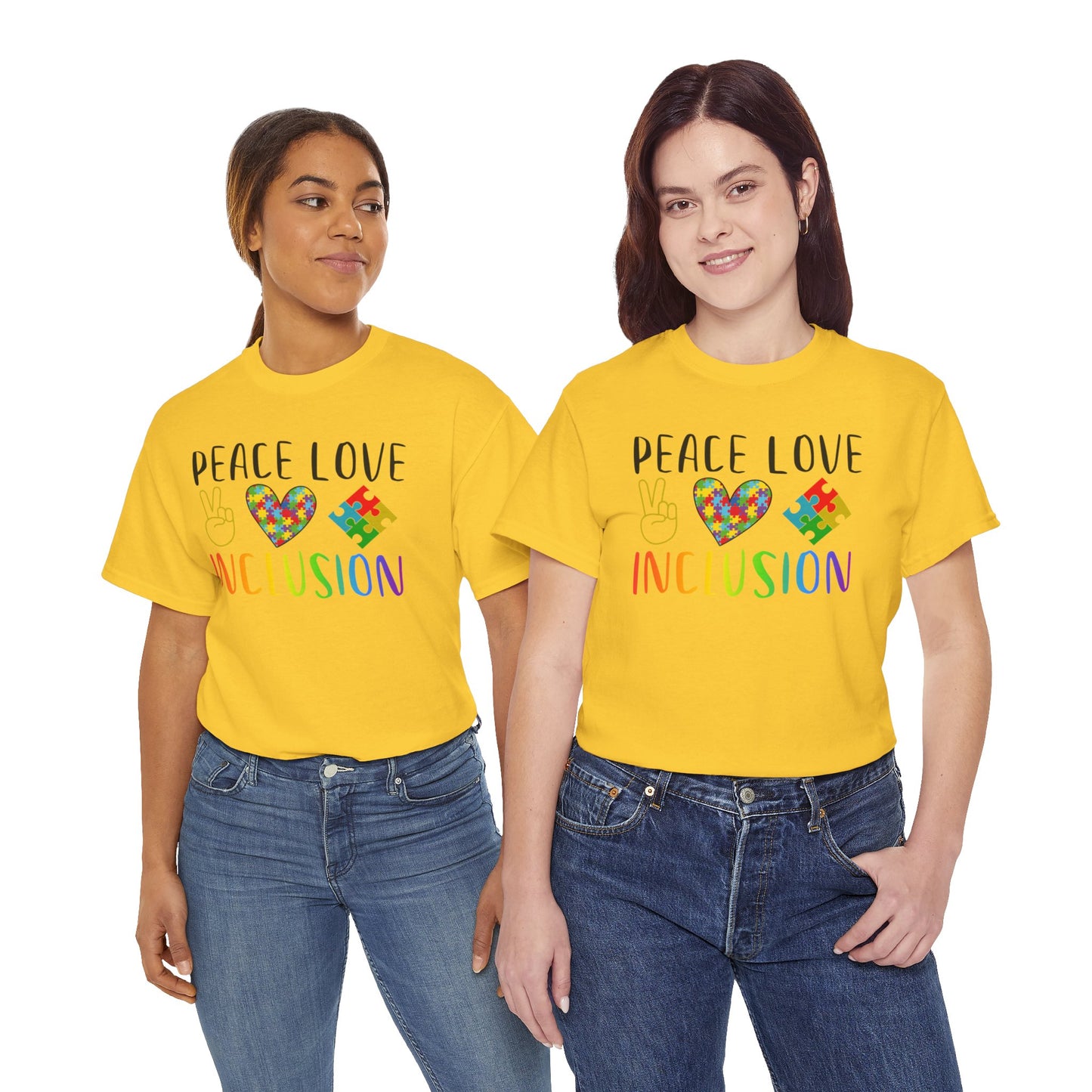 Autism Peace Love Inclusion Unisex Heavy Cotton Tee