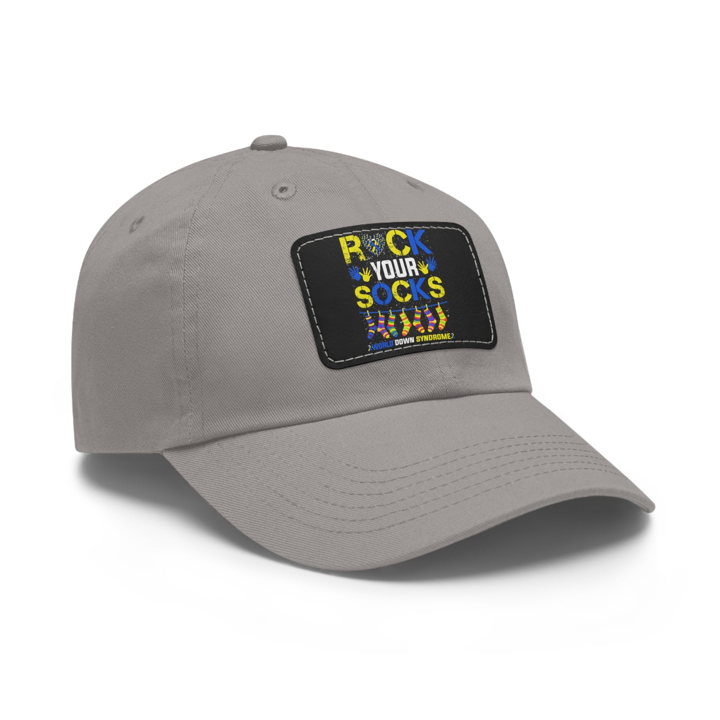 Rock your socks Down Syndrome Dad Hat with Leather Patch (Rectangle)