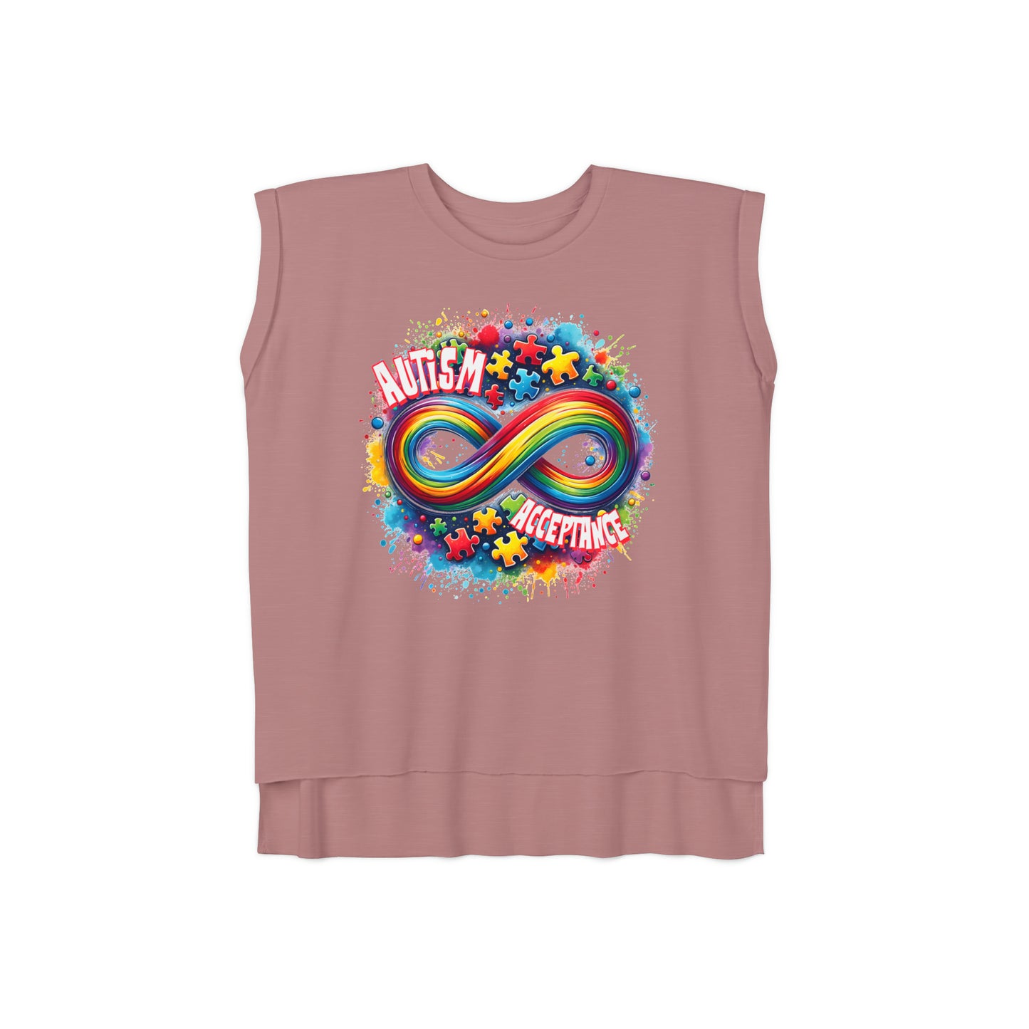 Autism Acceptance Women’s Flowy Rolled Cuffs Muscle Tee