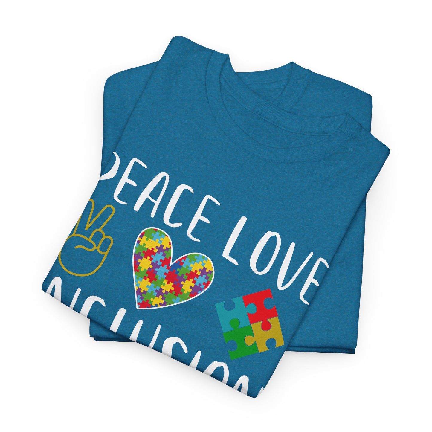 Autism Peace Love Inclusion Unisex Heavy Cotton Tee