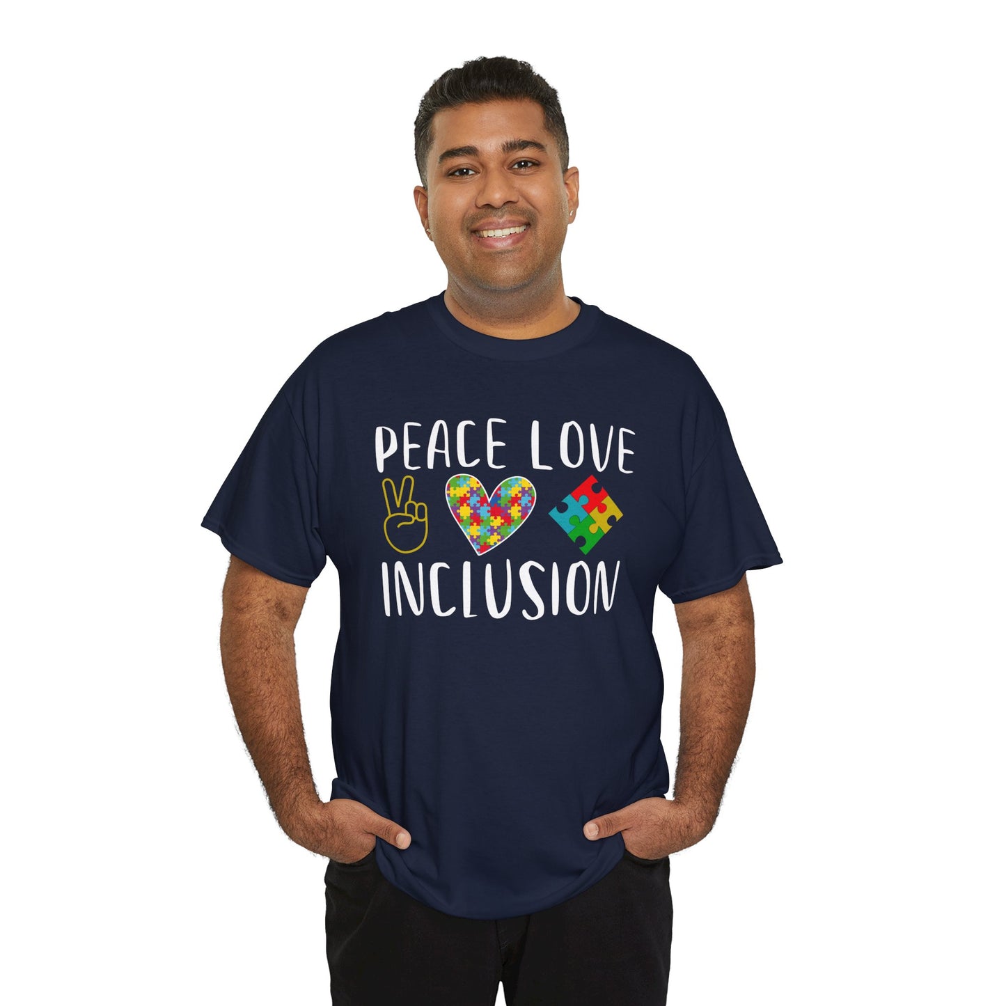 Autism Peace Love Inclusion Unisex Heavy Cotton Tee