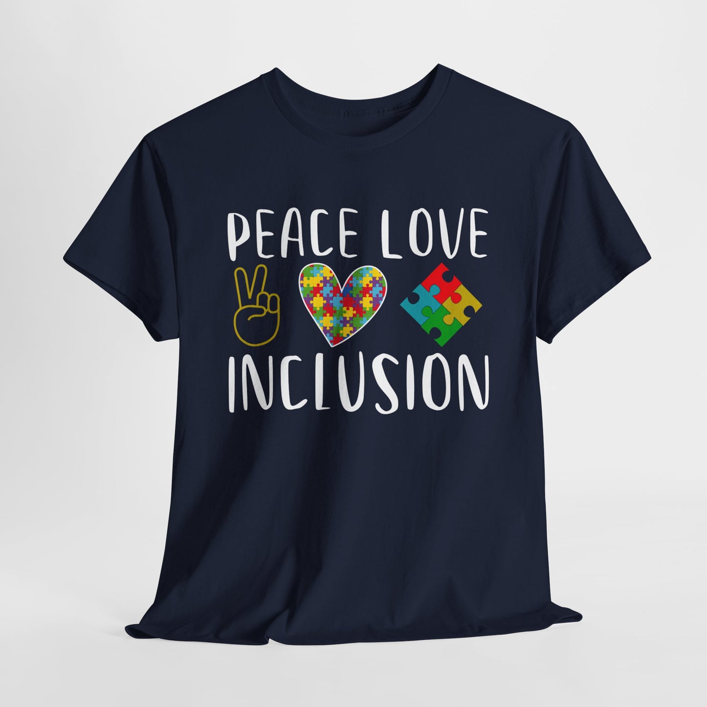 Autism Peace Love Inclusion Unisex Heavy Cotton Tee