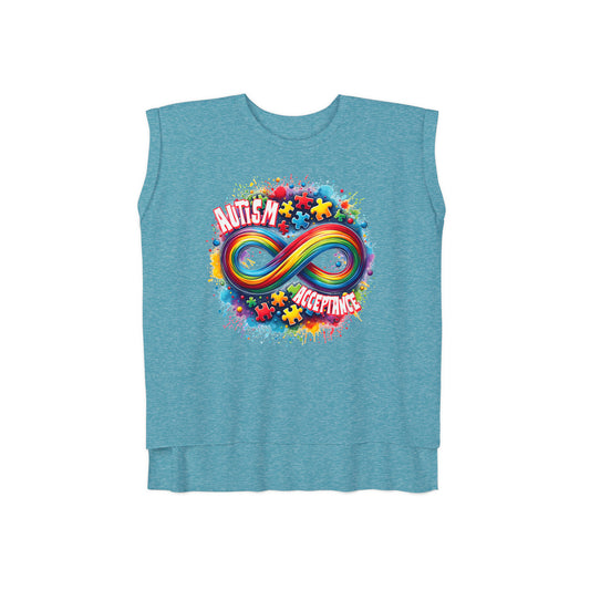 Autism Acceptance Women’s Flowy Rolled Cuffs Muscle Tee