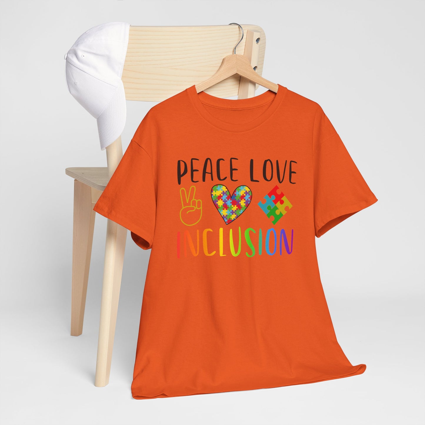 Autism Peace Love Inclusion Unisex Heavy Cotton Tee