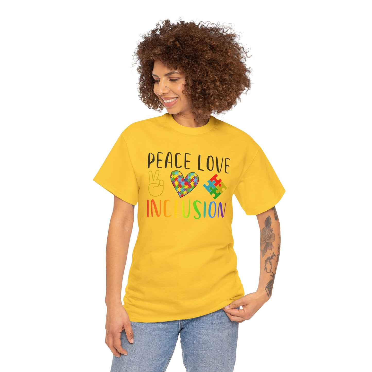 Autism Peace Love Inclusion Unisex Heavy Cotton Tee