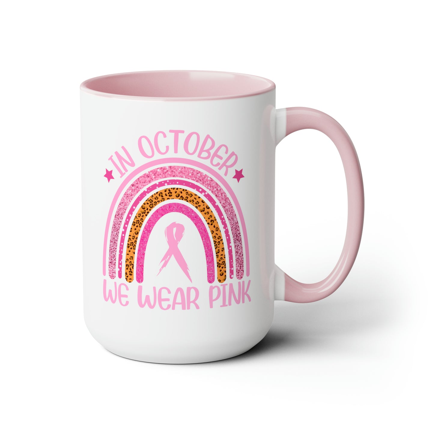 In October we wear Pink Two-Tone Coffee Mugs, 15oz