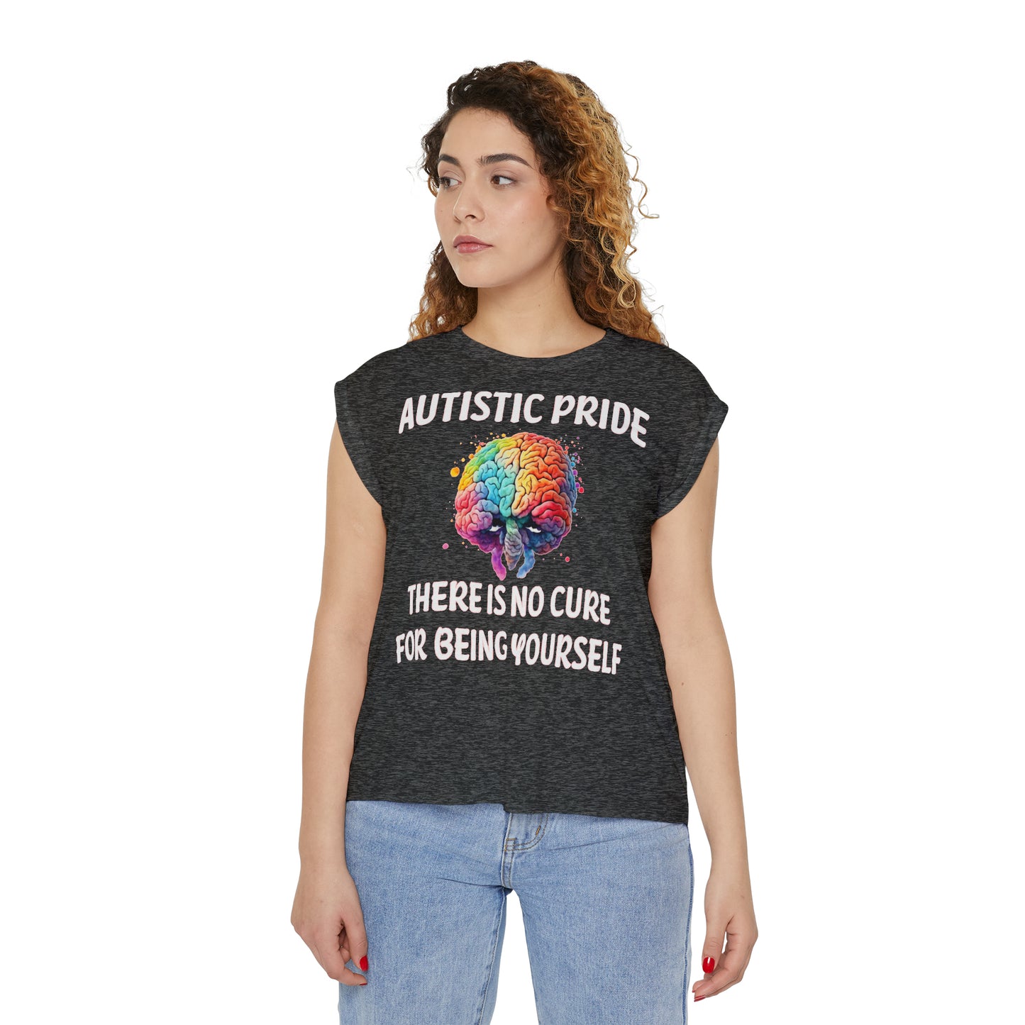 Autistic Pride Women’s Flowy Rolled Cuffs Muscle Tee