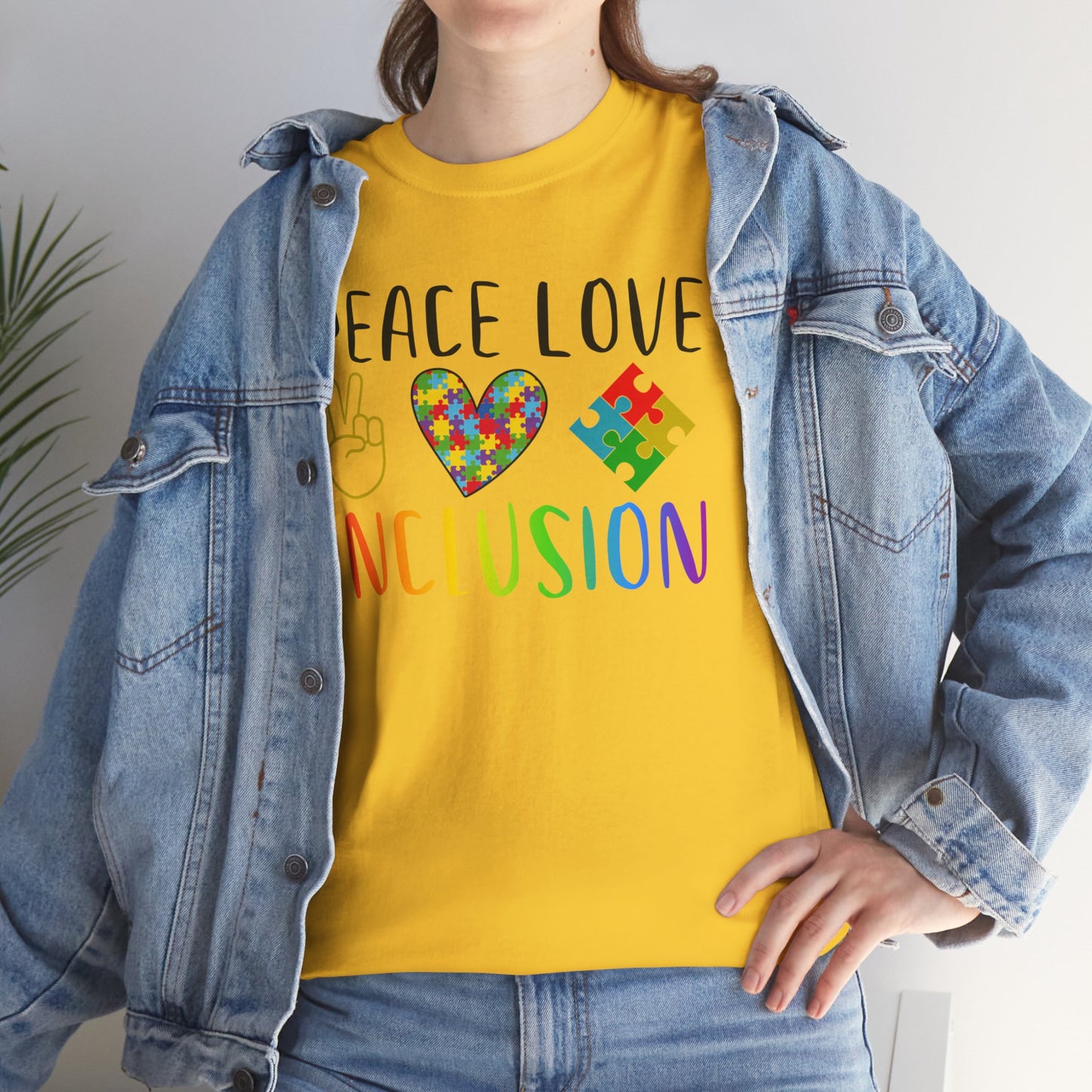 Autism Peace Love Inclusion Unisex Heavy Cotton Tee