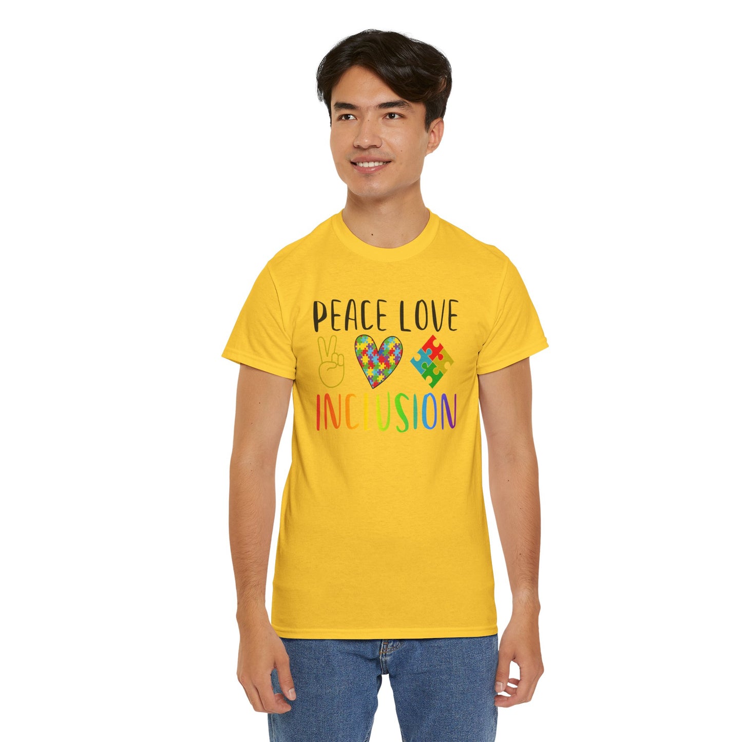 Autism Peace Love Inclusion Unisex Heavy Cotton Tee