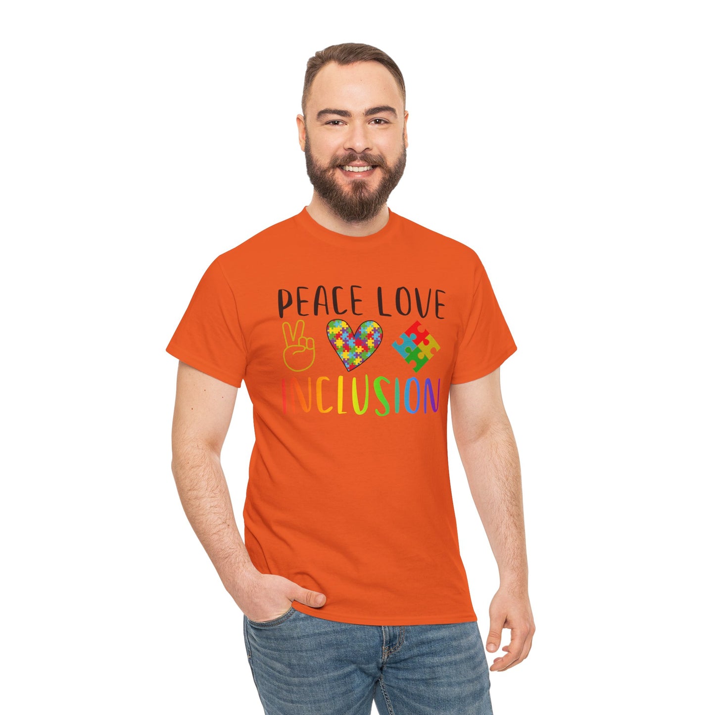 Autism Peace Love Inclusion Unisex Heavy Cotton Tee